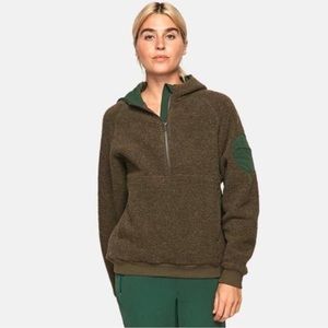 Outdoor Voices MegaFleece 1/2 Zip Hoodie Olive Green Size XS Wool Blend Pullover